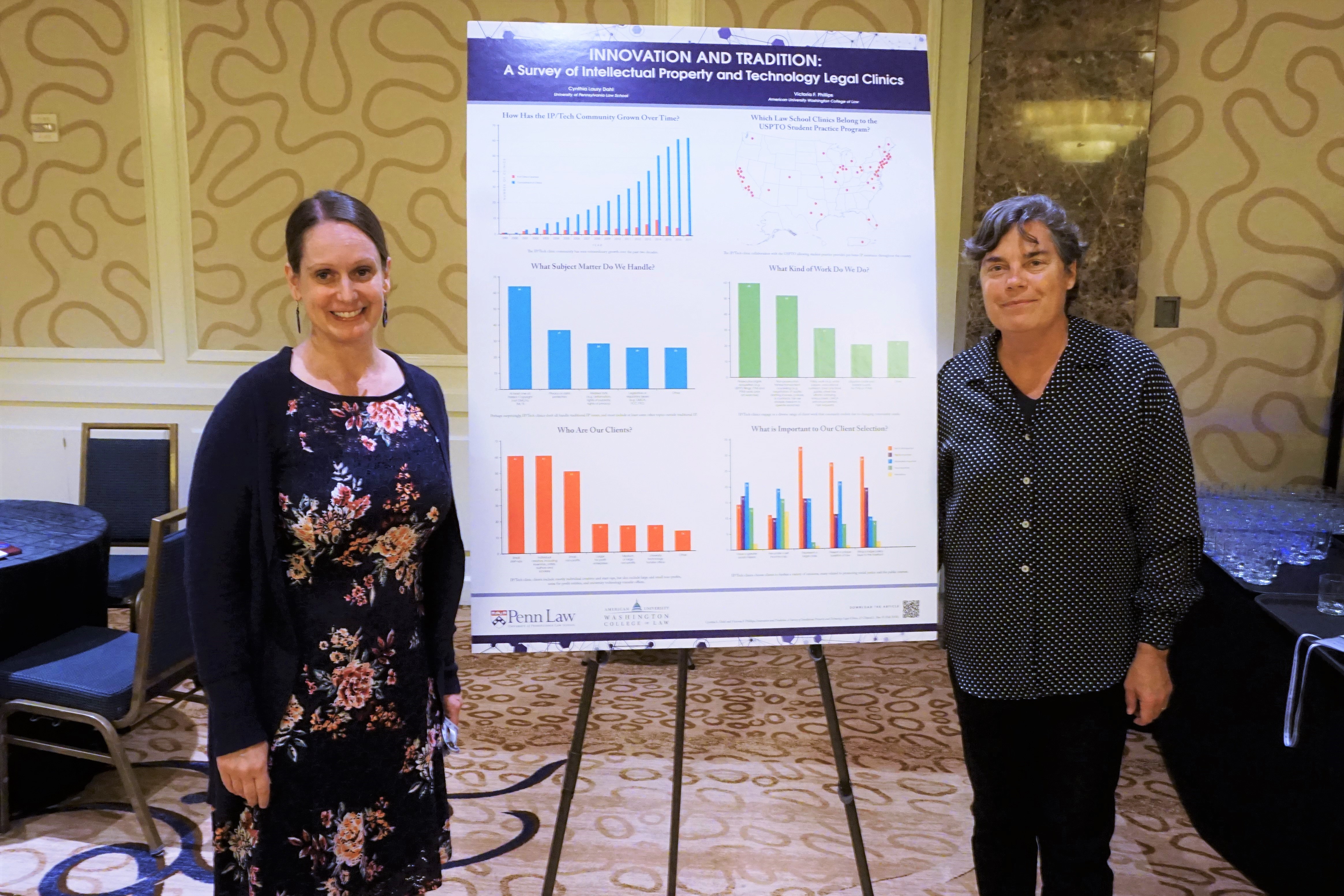 Cynthia Dahl (University of Pennsylvania Law) and Victoria F. Phillips (American University Washington College of Law) discuss their poster "Innovation and Tradition: A Survey of Intellectual Property and Technology Legal Clinics."